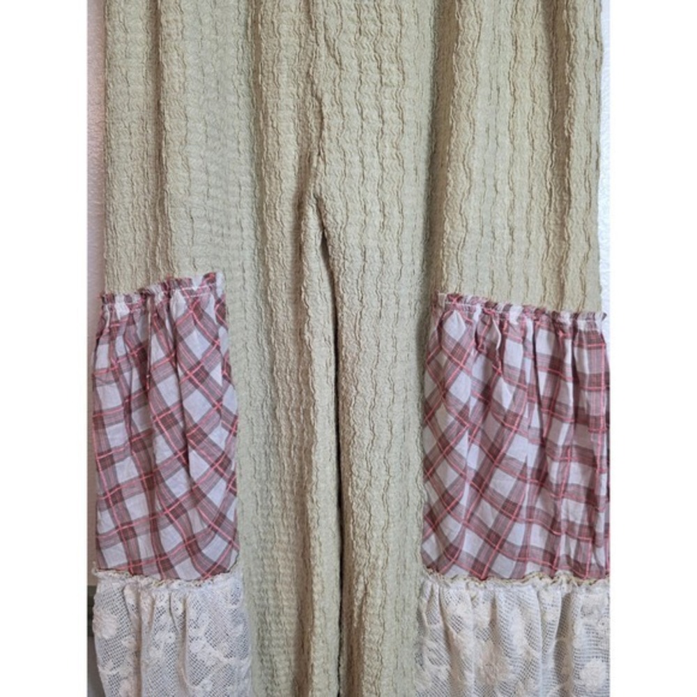 Fantastic Fawn Wide Leg Pants Women Size S Green Plaid Lace Patchwork Cool Girl - Picture 11 of 16